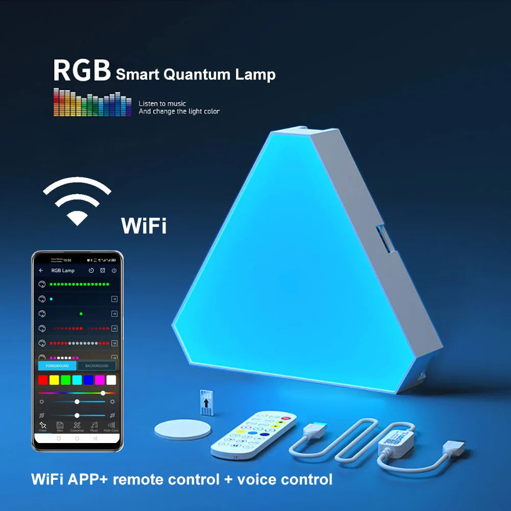 LED Triangular Quantum Lampe – RGB Wandlampe mit Smart Pickup Rhythmus für Schlafzimmer und Büro