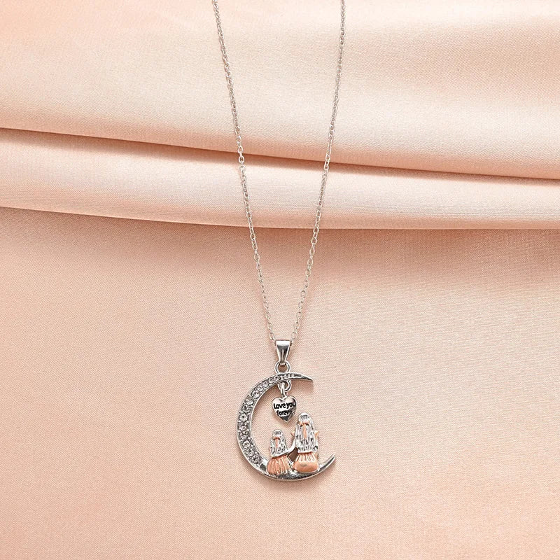 konminry Mond-Anhänger-Halskette – "Love You Forever" Herz-Halskette für Mütter und Töchter – Trendiger Schmuck für besondere Anlässe