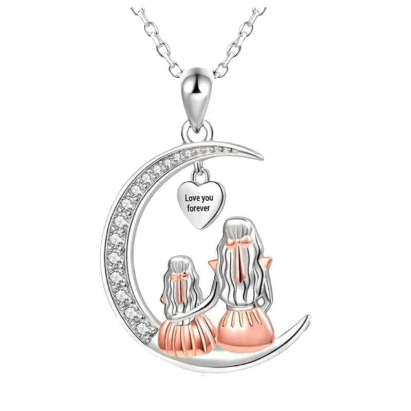 konminry Mond-Anhänger-Halskette – "Love You Forever" Herz-Halskette für Mütter und Töchter – Trendiger Schmuck für besondere Anlässe