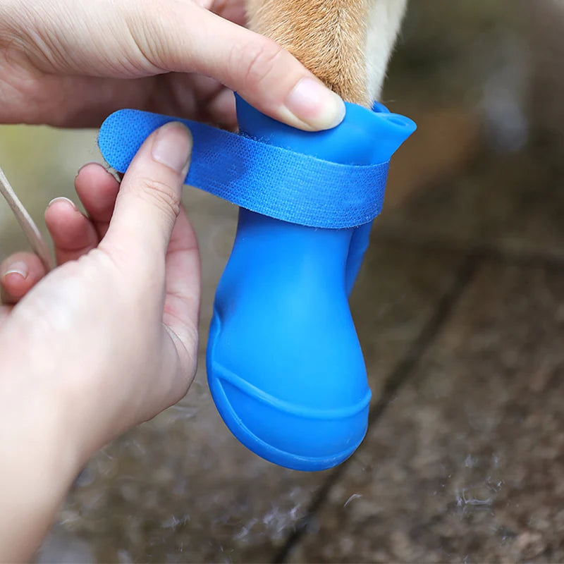 4 Stück Haustier wasserdichte Regenschuhe, rutschfeste Gummistiefel für kleine, mittelgroße und große Hunde und Katzen, Outdoor-Schuhe, Hundeschuhe für den Knöchel, Haustierzubehör