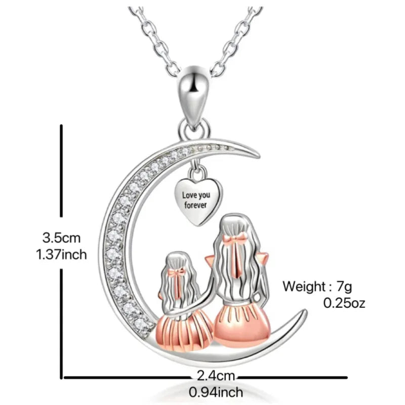 konminry Mond-Anhänger-Halskette – "Love You Forever" Herz-Halskette für Mütter und Töchter – Trendiger Schmuck für besondere Anlässe