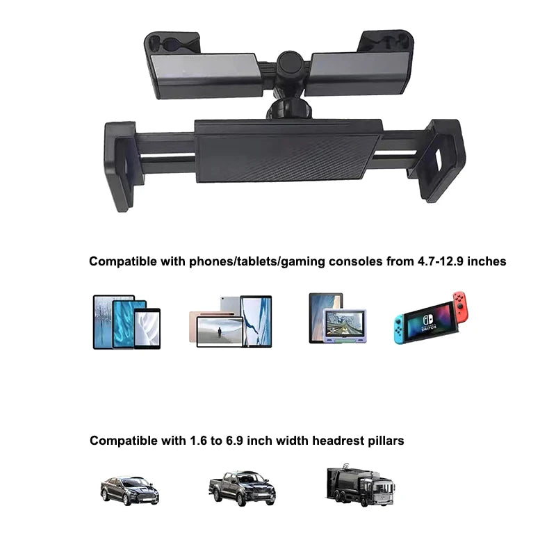 Auto-Rücksitz-Kopfstützen-Handyhalter Dehnbare Tablet-Ständer Rückenkissen Einstellhalterung für 4,7-12,9 Zoll iPad