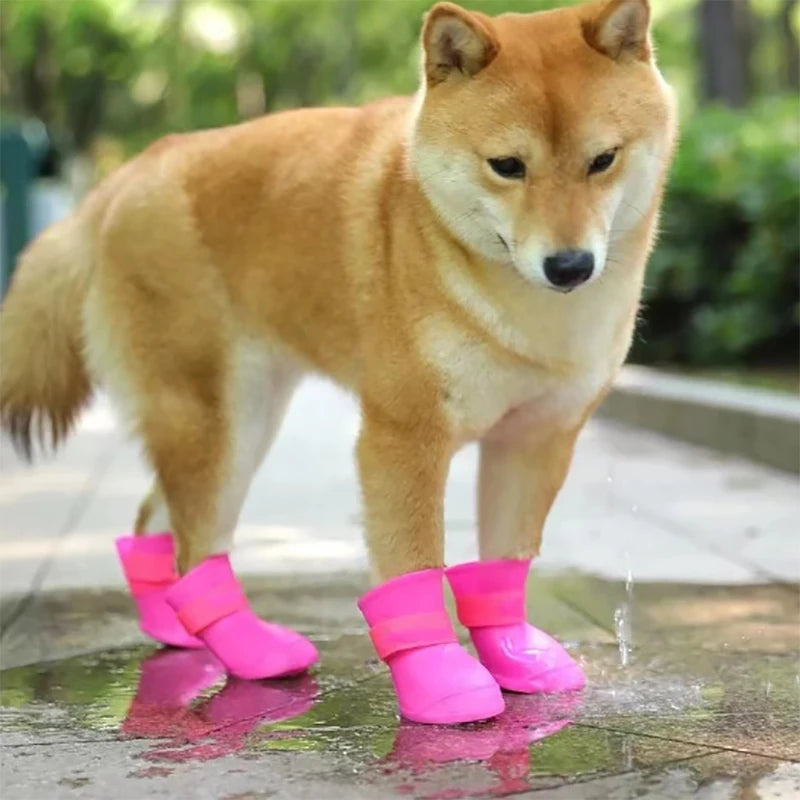 4 Stück Haustier wasserdichte Regenschuhe, rutschfeste Gummistiefel für kleine, mittelgroße und große Hunde und Katzen, Outdoor-Schuhe, Hundeschuhe für den Knöchel, Haustierzubehör