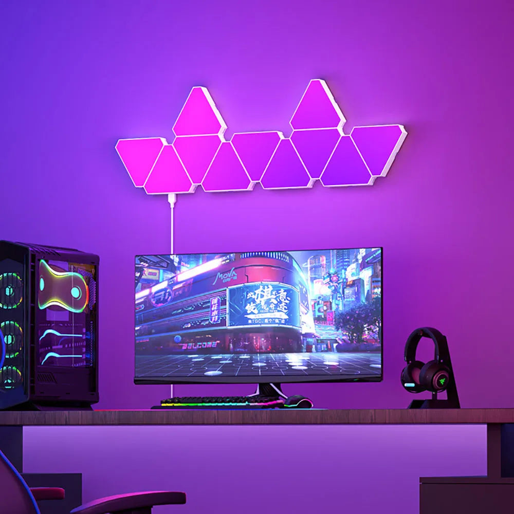 LED Triangular Quantum Lampe – RGB Wandlampe mit Smart Pickup Rhythmus für Schlafzimmer und Büro