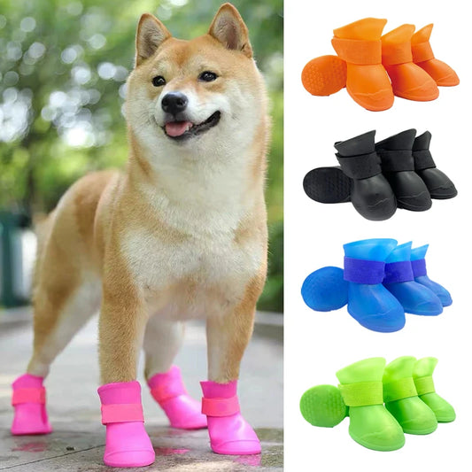 4 Stück Haustier wasserdichte Regenschuhe, rutschfeste Gummistiefel für kleine, mittelgroße und große Hunde und Katzen, Outdoor-Schuhe, Hundeschuhe für den Knöchel, Haustierzubehör