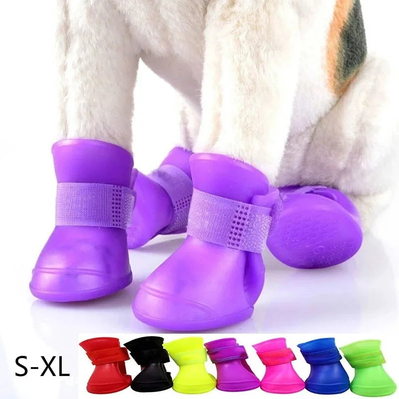 4 Stück Haustier wasserdichte Regenschuhe, rutschfeste Gummistiefel für kleine, mittelgroße und große Hunde und Katzen, Outdoor-Schuhe, Hundeschuhe für den Knöchel, Haustierzubehör