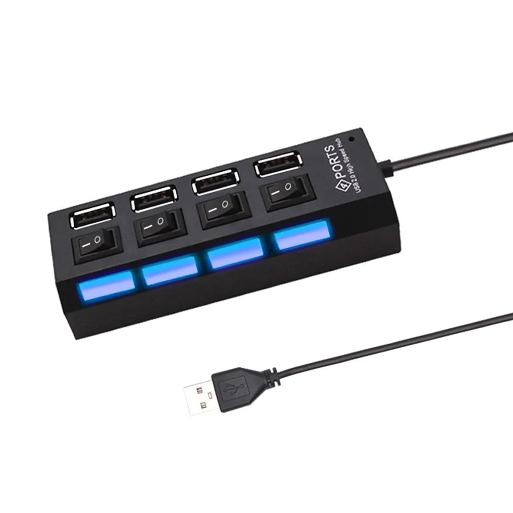 USB 2.0 Hub, Multi-USB Splitter, 4/7 Ports, USB Expander mit Schalter, 30 cm Kabel, mit Netzadapter für den Einsatz zu Hause